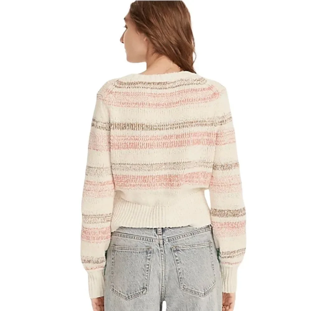 J.CREW SUPER SOFT Bouclé Crewneck Sweater in Ivory with Wide Stripes